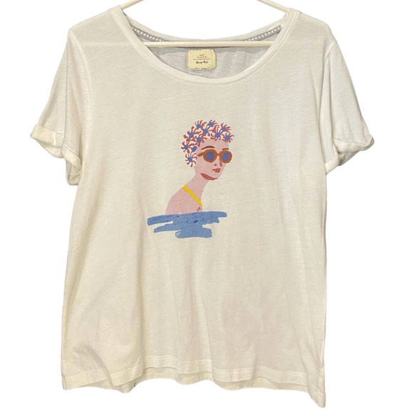 Anthropologie Tops - Anthropologie Womens Danielle Kroll Shirt Size S White Graphic Top